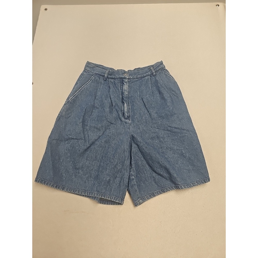 Talbots Vintage High Waisted Pleated Denim Shorts Medium Wash Blue Womens 10
